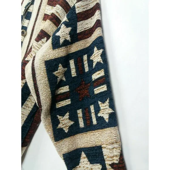 Vintage Colonial Flag Cardigan Sweater One Size 250th Birthday American Spirit